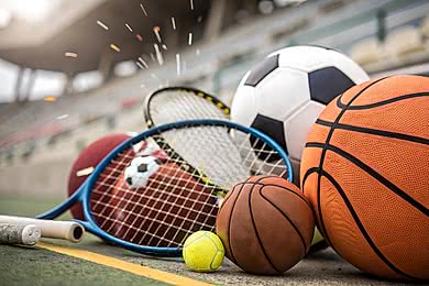 Elementi grafici sportivi con palloni e racchette